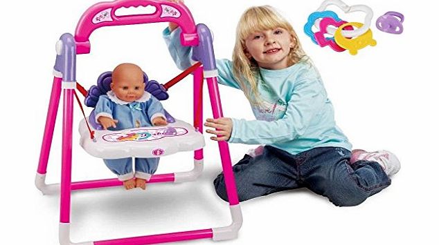 BABY DOLL CHILDRENS MUSICAL FEEDING ROCKING SWING SWINGING HIGH CHAIR TOY WITH DOLL