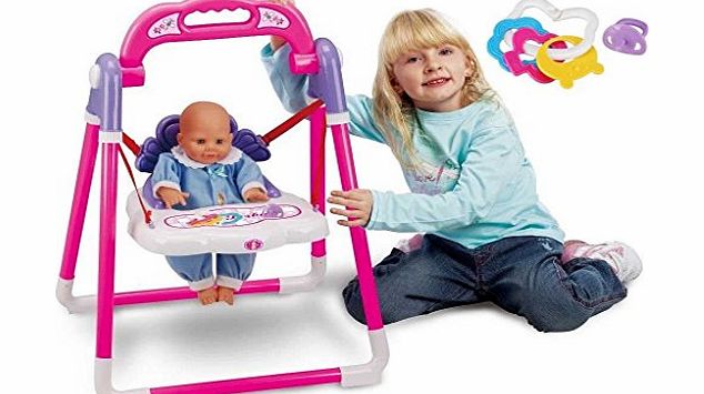 BABY DOLL CHILDRENS MUSICAL FEEDING ROCKING SWING SWINGING HIGH CHAIR TOY WITH DOLL