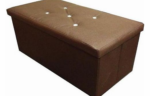 Express trading 2 Seater Double Large Folding Storage Diamante Faux Leather Ottoman Pouffe Seat Box - Brown - 76 x 38cm Can also be used as a blanket / toy box bench