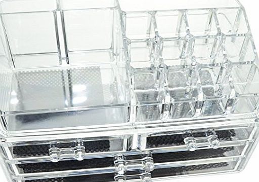 DOUBLE LAYER BEAUTY GLAM CLEAR ACRYLIC COSMETIC DRAWER / MAKE UP NAIL POLISH VARNISH DISPLAY STAND / ORGANISER / RACK / HOLDER CAN ALSO BE USED FOR MAKEUP BRUSH SETS, JEWELLERY AND ARTS AND CRAFT - 20