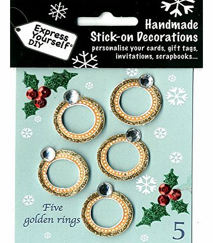 Express Yourself DIY self adhesive, 12 Days of Christmas - 5 Gold Rings Christmas Topper - Ideal for Card Making, Scrapbooking, Papercrafts, Childrens Crafts etc