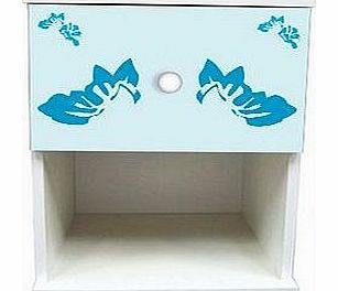 Expressive Furniture Blue/Brown Floral Design Childrens/Kids White 1x Drawer Bedside Table Furniture