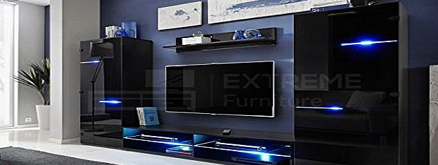 Extreme Furniture Living Room High Gloss Furniture Set Display Wall Unit TV Unit Cabinet MODERN (Black)