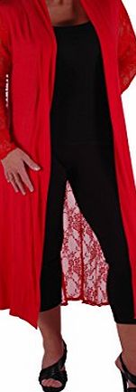 Eyecatch - Ariana Ladies Open Cardi Womens Lace Back Plus Size Cardigan Red Size 16-18