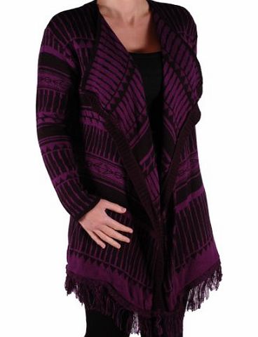 Eye Catch EyeCatch - Ellen Open Front Knitted Cardi Wrap Draped Womens Waterfall Cardigan One Size Black Purple