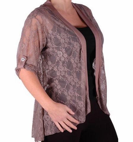 Eye Catch Eyecatch - Emily Ladies Elegant Lace Cardi Womens Plus Size Cardigan Size Mocha Size 22-24