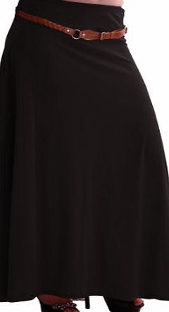 Eye Catch EyeCatch - Romina Womens Gypsy Long Jersey Ladies Belted Maxi Dress Flared Skirt Black M/L