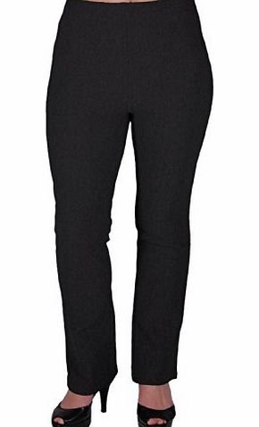 EyeCatch - Womens Pull On Ribbed Stretch Bootleg Elasticated Trousers Ladies Pants Regular Leg Black Size 10