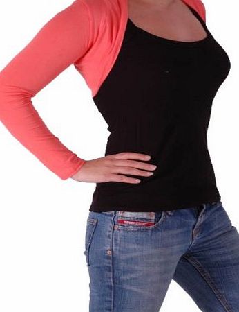 Eye Catch EyeCatchClothing - Delphi Fitted Bolero Plain Jersey Knit Shrug One Size Orange