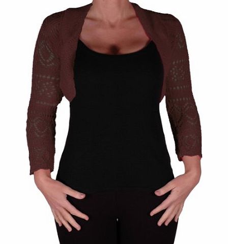 Eye Catch EyeCatchClothing - Lilly Crochet Knit Shrug Brown