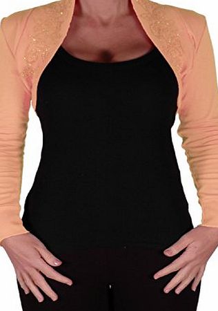 Eye Catch EyeCatchKnitwear - Leona Bolero Plain Knit Beaded Shrug Peach M/L