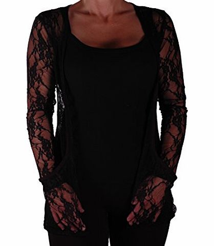 Eye Catch Florence Casual Lightweight Lace Waterfall Shrug Open Cardigan Black S/M