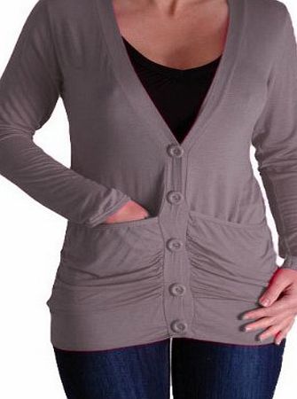 Eye Catch Pacific Draped Lightweight Waterfall Button Cardigan with Pockets Light Charcoal S/M