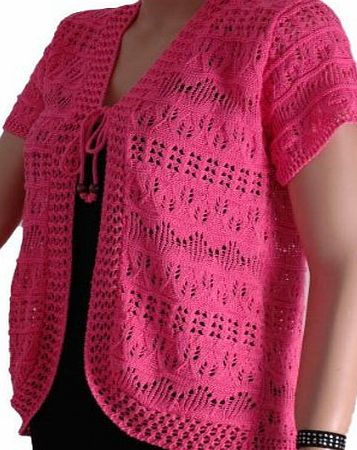 Eye Catch Tara Cardi Crochet Knit Shrug Tie Cardigan Fushia Size XXL - 18/20