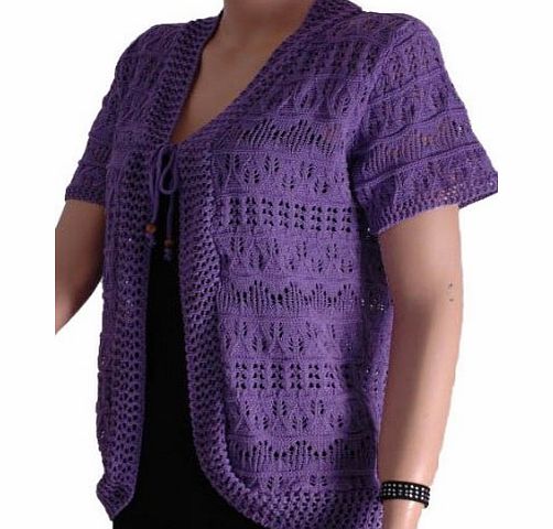 Eye Catch Tara Cardi Crochet Knit Shrug Tie Cardigan Light Purple Size XL - 16/18