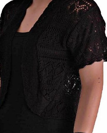 Eye Catch Vanora Open Knit Crochet Cardi Shrug One Size Black