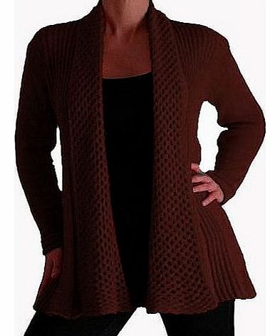 Vienna Open Front Crochet Knit Draped Waterfall Cardigan One Size Brown
