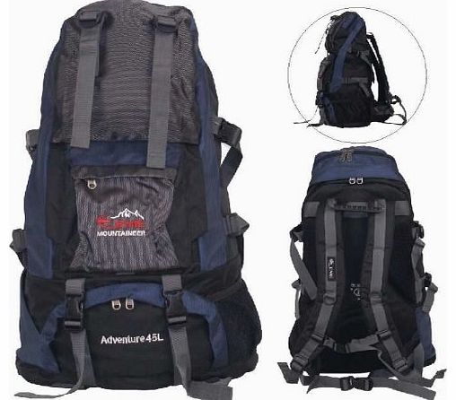 45L SPORT TRAVEL DARK BLUE RUCKSACK BACKPACK CAMPING HIKING WALKING BAG 001