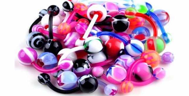 10 Assorted Flexi Belly Bars (10mm x 1.6mm) | Various Colours and Designs