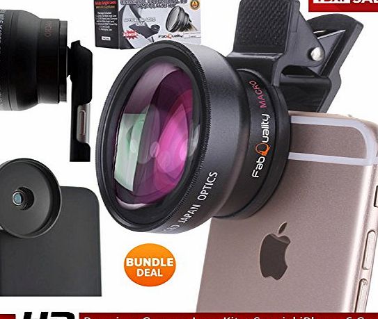 FabQuality SUPER SPECIAL iPhone Camera Lens Kit with 0.45X Super Wide Angle Lens   12.5X Macro Lens, Clip-On Cell Phone Lens   BONUS CASE Inc. for ALL Phones 6s / 6 Plus / 5s Samsung Galaxy
