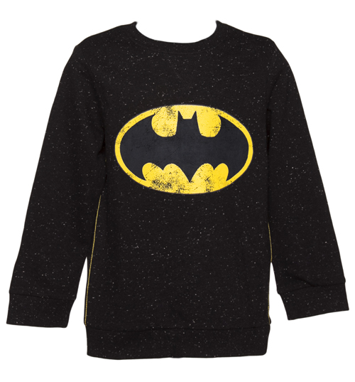 Fabric Flavours Kids Black Speckled Batman Logo Sweater from