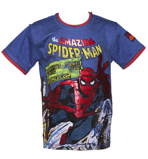 Fabric Flavours Kids Blue Amazing Spiderman Comic T-Shirt from