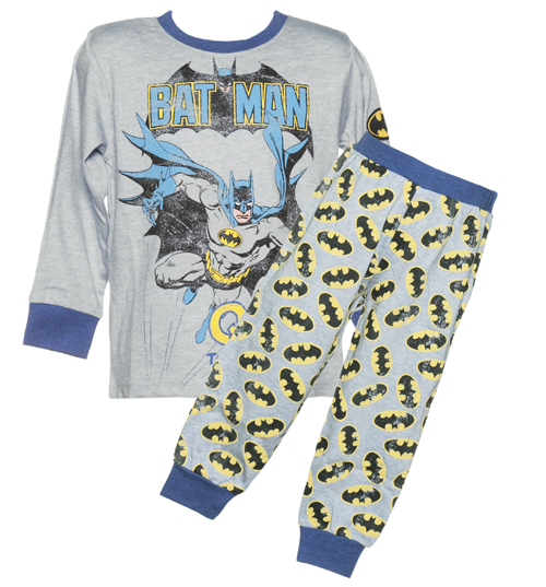 Kids Blue Marl Batman Long Sleeved Pyjamas from