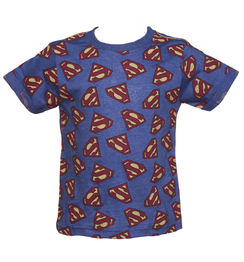 Fabric Flavours Kids Blue Marl Repeat Logo Superman T-Shirt from