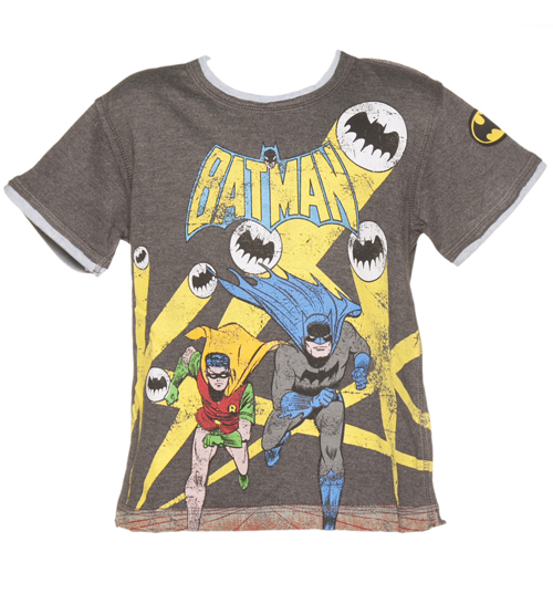 Fabric Flavours Kids Dark Grey Marl Batman and Robin Run T-Shirt
