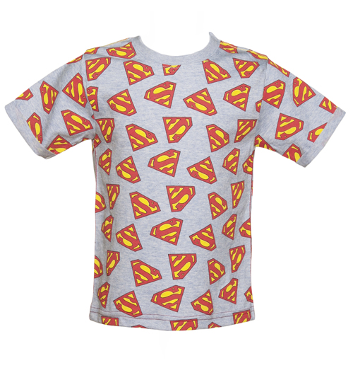 Fabric Flavours Kids Light Blue Marl Repeat Logo Superman