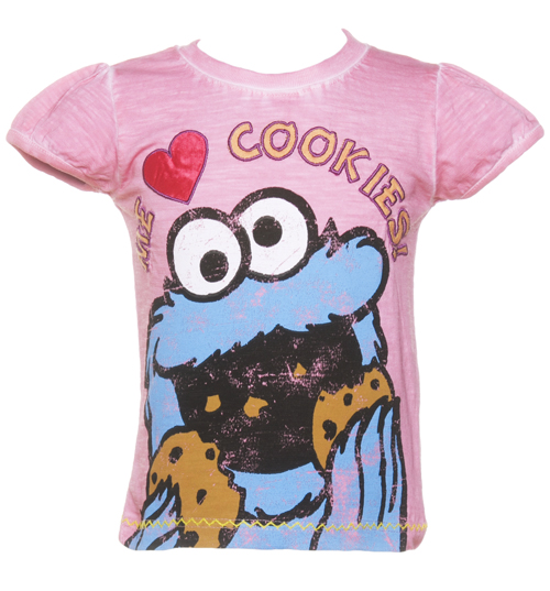 Kids Pink Cookie Monster Me Love Cookies T-Shirt
