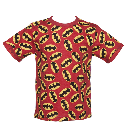 Fabric Flavours Kids Red Marl Repeat Logo Batman T-Shirt from