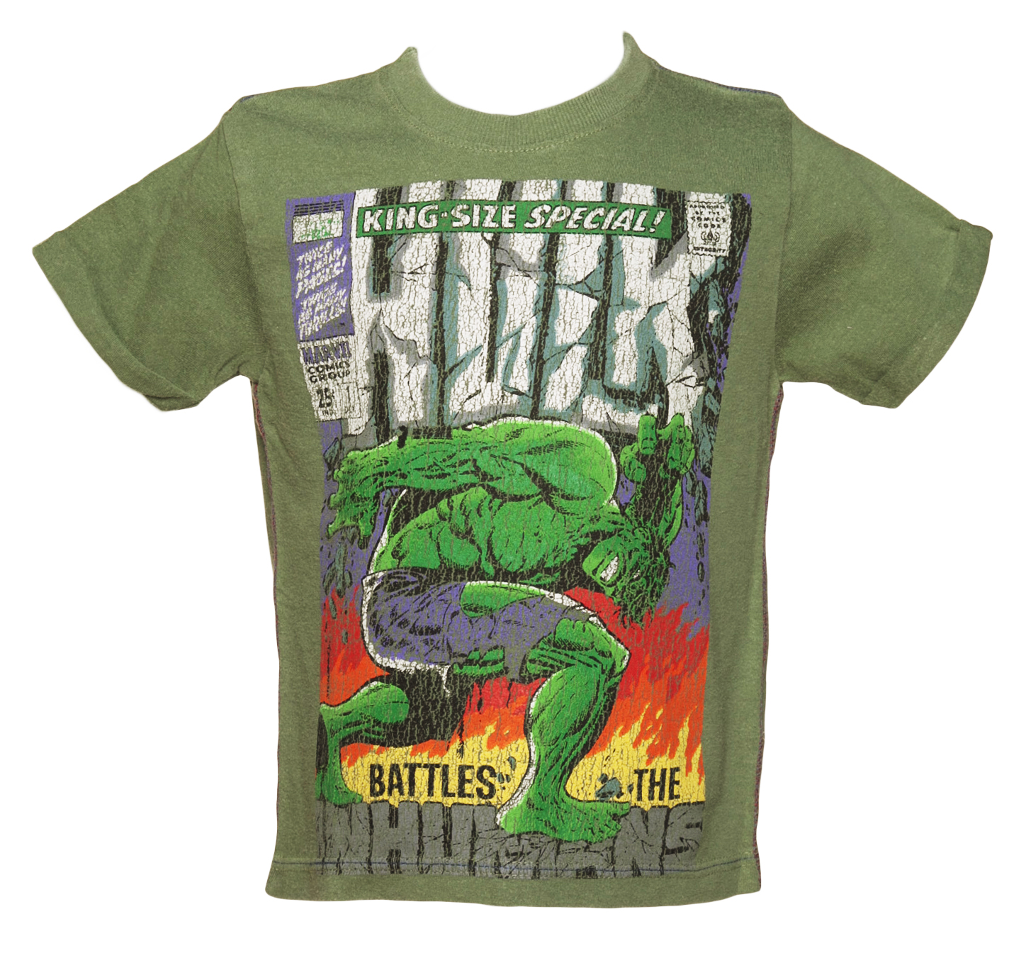 Fabric Flavours Kids Washed Green Hulk Comic Cover T-Shirt from
