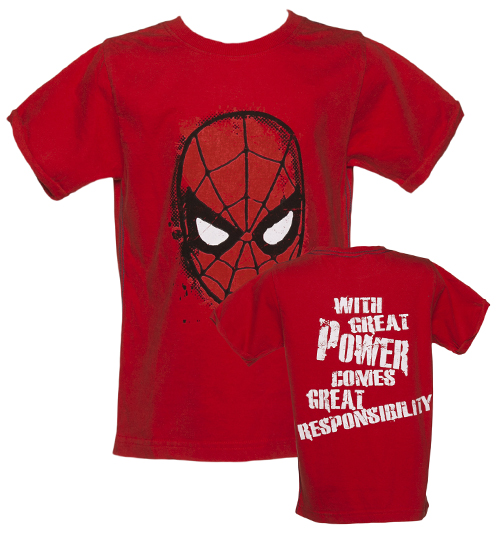 Kids Washed Red Spiderman Mask T-Shirt from