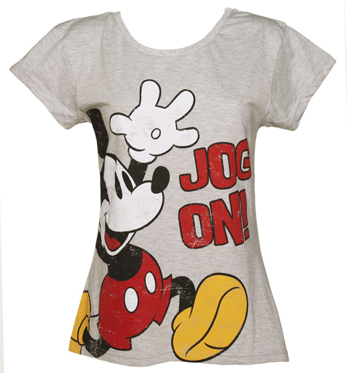 Fabric Flavours Ladies Grey Marl Scoop Neck Jog On Mickey Mouse