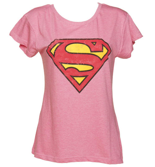 Fabric Flavours Ladies Pink Scoop Neck Superman Logo T-Shirt