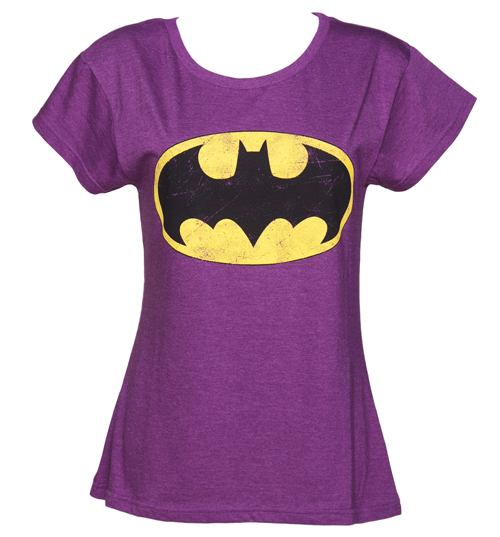 Fabric Flavours Ladies Purple Scoop Neck Batman T-Shirt from