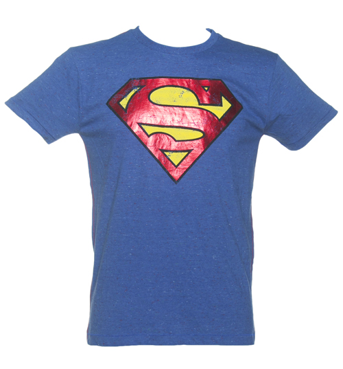 Mens Blue Speckled Foil Print Superman Logo