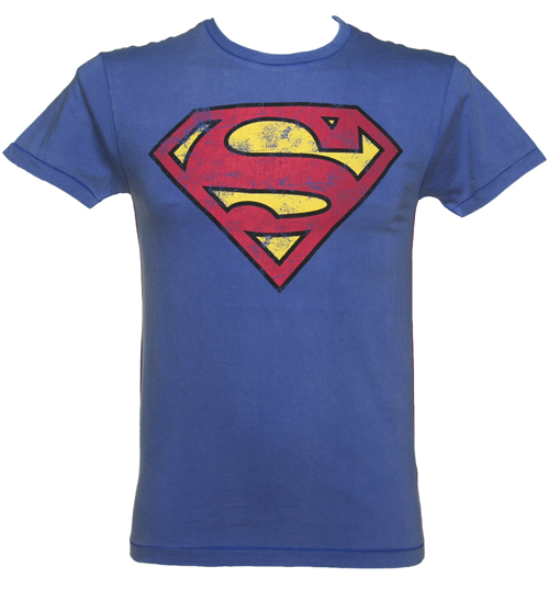 Fabric Flavours Mens Blue Washed Superman Logo T-Shirt from