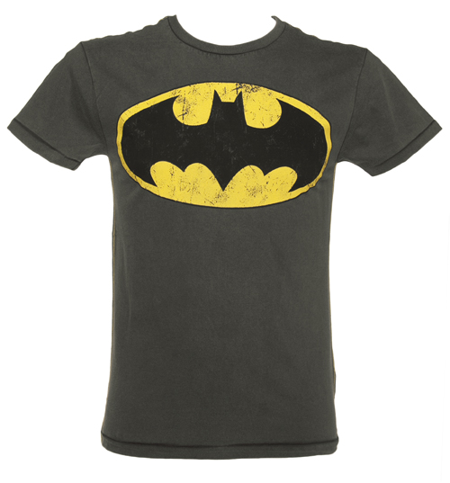Fabric Flavours Mens Dark Grey Washed Batman Logo T-Shirt