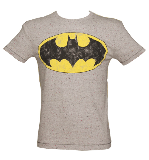 Fabric Flavours Mens Grey Marl Speckled Batman Logo T-Shirt