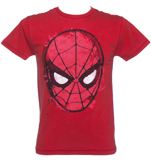 Fabric Flavours Mens Red Washed Spiderman Mask T-Shirt from