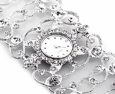 FACILLA Women Ladies Rhinestones Silver Plated Alloy Bracelet Quartz Bangle Wrist Watch