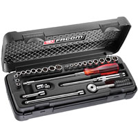 Facom 27 Piece 1/4andquot Square Drive Metric and Af Bi Hexagon Socket Set