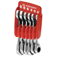 Facom 6 Piece Metric Stubby Ratchet Combination Spanner Clip Set