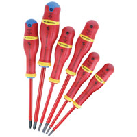 Facom 6 Piece Protwist Mixed Slotted and Pozi Insulated Screwdriver Set