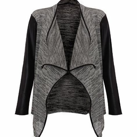 Fahion Paradise New Ladies PVC Faux Leather Long Sleeve Waterfall Open Cardigan Womens Grey M/L