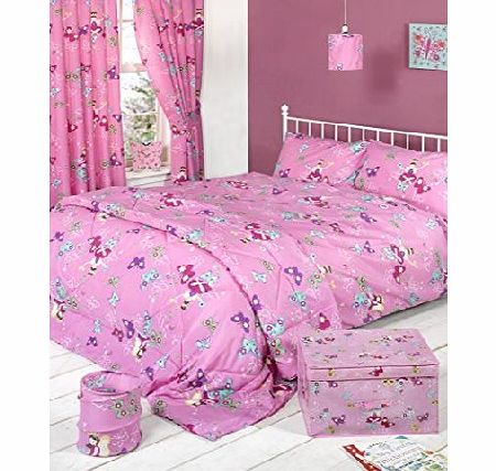 FAIRYLAND CHILDRENS CURTAINS ONE PAIR OF FAIRYLAND FAIRIES BUTTERFLIES PINK CURTAINS 66``X72`` (168CM X 183CM) APPROX GIRLS BEDROOM CURTAINS UNLINED WITH PENCIL PLEAT TOP / TIEBACKS INCLUDED