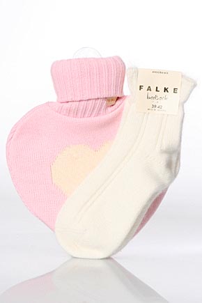 Winter Gift - Angora Night Sock and Heart Shaped Hot Water Bottle Pink / Cream