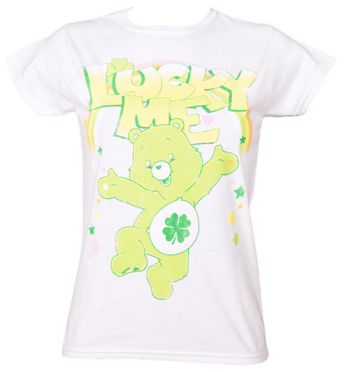 Fame and Fortune Ladies Care Bears Lucky Me White T-Shirt from